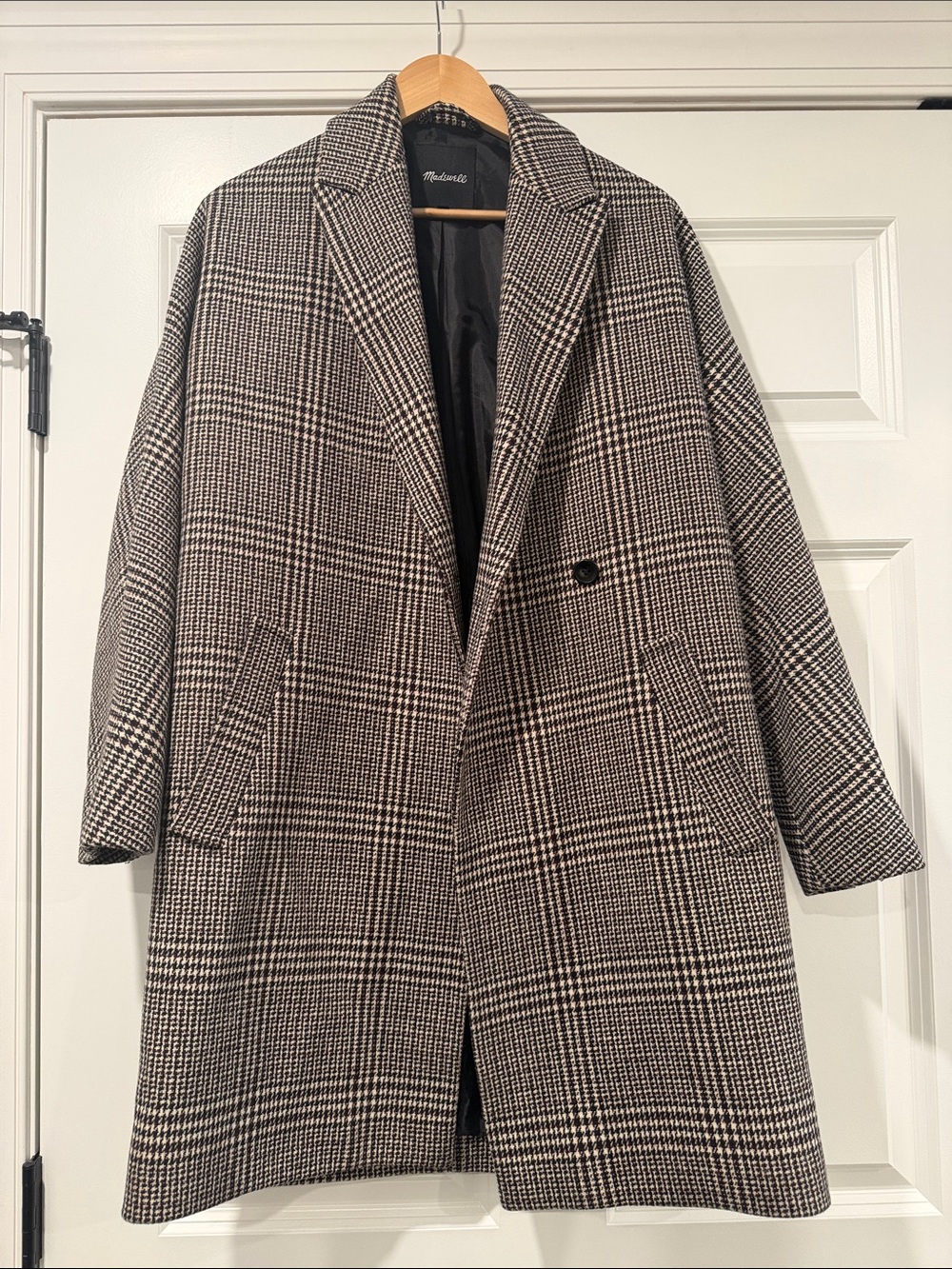 Madewell Men's Glen Plaid Pea Coat in Black & White